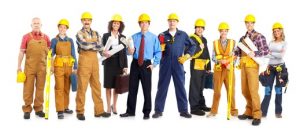 Industrial workers people. Isolated over white background